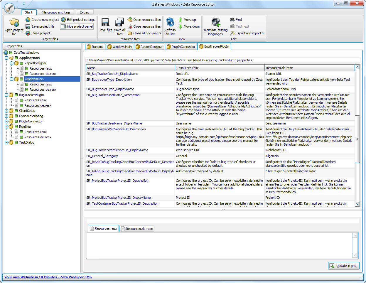 Screenshot for Zeta Resource Editor 2.2.0.27